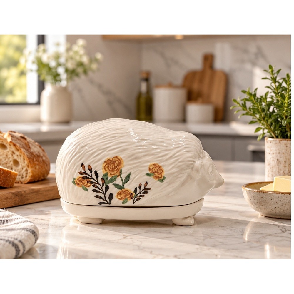 Anthropologie Nathalie Lete Hedgehog Ceramic Butter Dish OS  Floral Design Boho